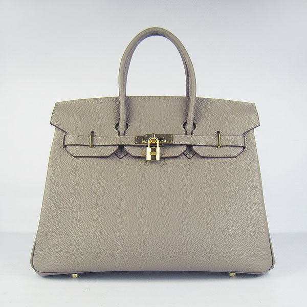 High Quality Fake Hermes Birkin 35CM Cattle Neck Veins Leather Bag khaki 6089